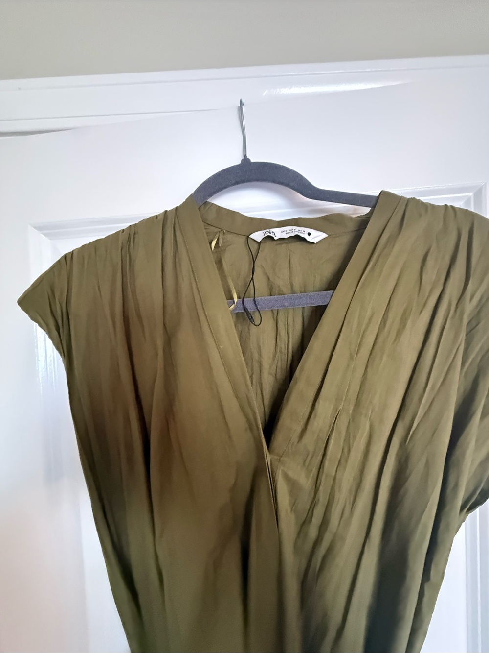 Zara Olive Green Wrap-Style Maxi Dress with Waist Tie. Never worn. - Picture 7 of 7